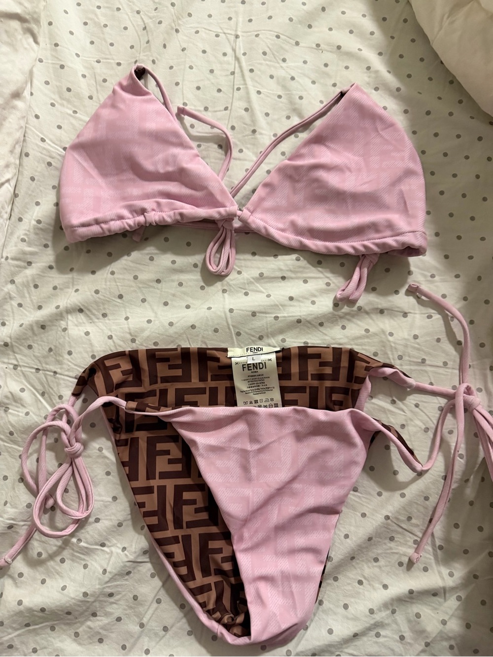 Fendi Pink and Brown Reversible FF Logo Bikini Set